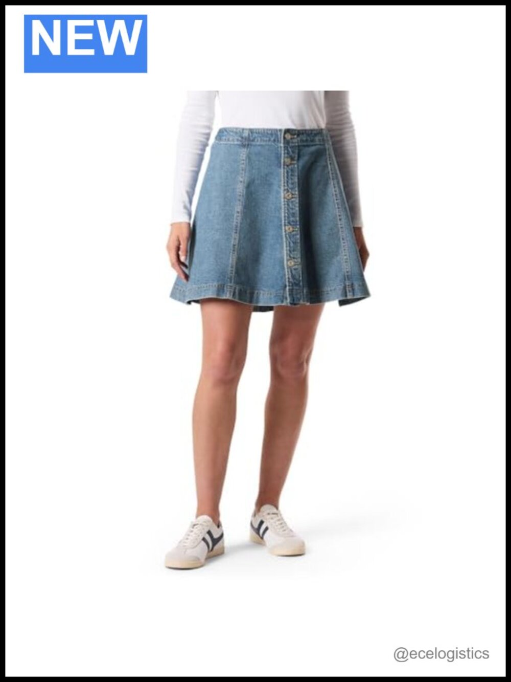 Women's Flounce Skirt Cotton Mid Rise Button Front